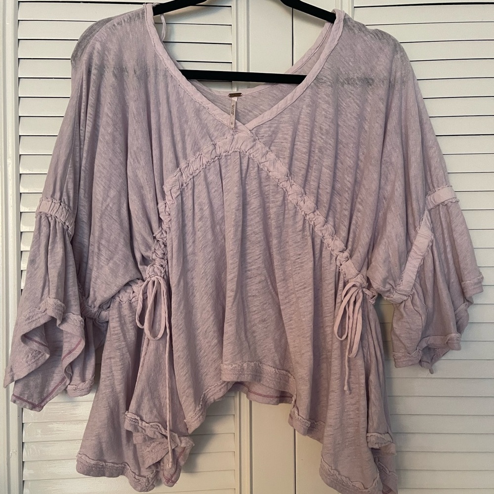 Free People Soft Lilac Drawstring Boho Blouse